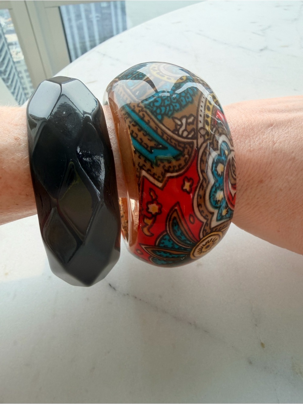 Geometric Grey and Multicolor Paisley Chunky Bracelet Bangles